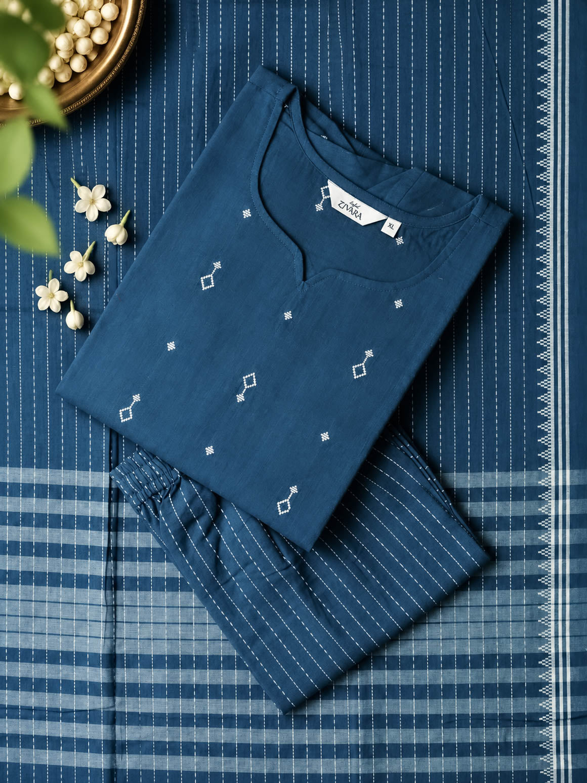 JANAKI -GREYISH BLUE -HANDLOOM COTTON  SALWAR SUIT WITH DUPATTA - LABEL ZIVARA