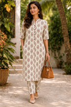 Tanvi-Off white floral - Colourful cotton everyday COMFY wear and office wear coord sets for women- Label Zivara