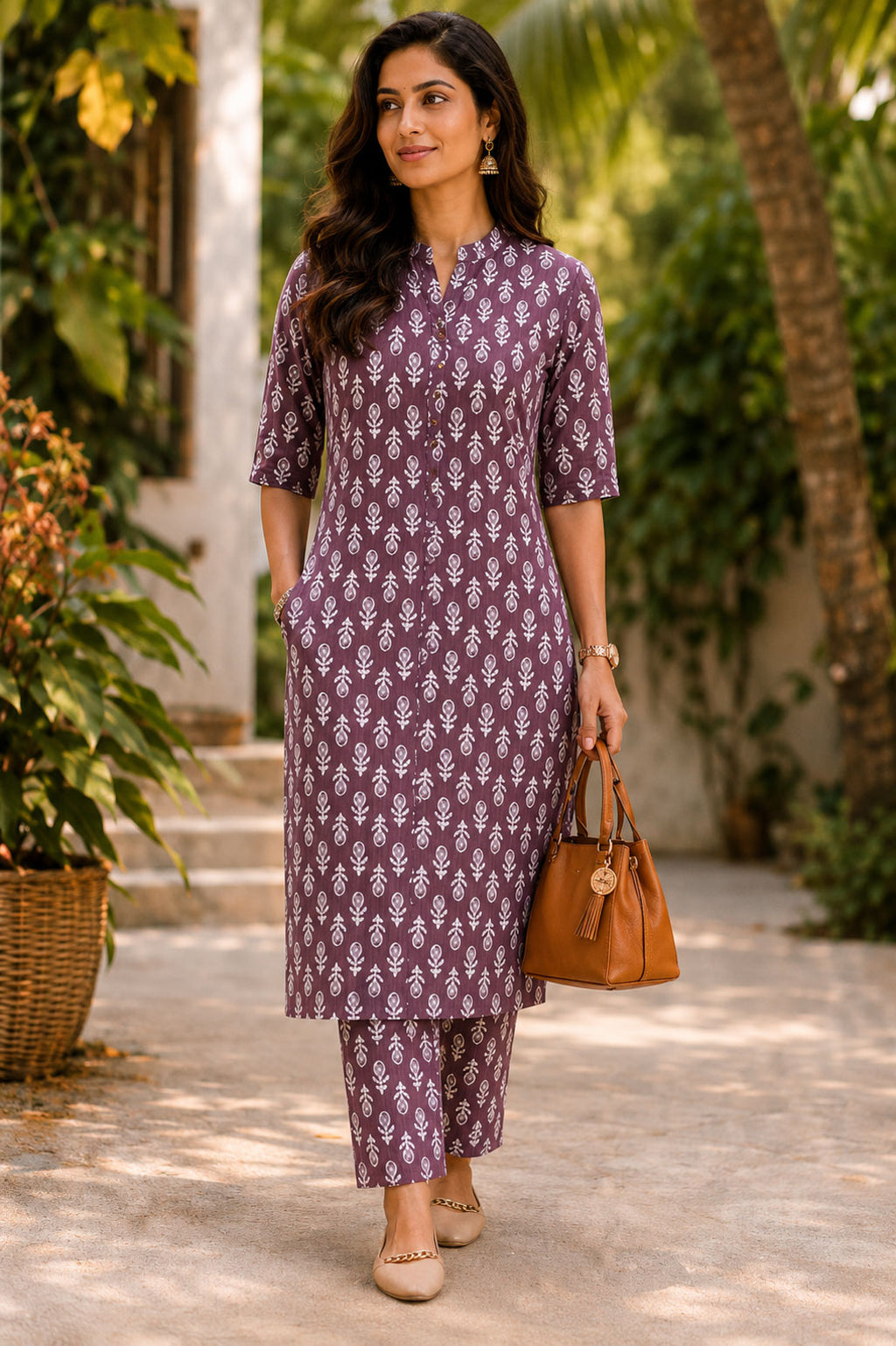 Tanvi-Pastel Lavender floral - Colourful cotton everyday COMFY wear and office wear coord sets for women- Label Zivara