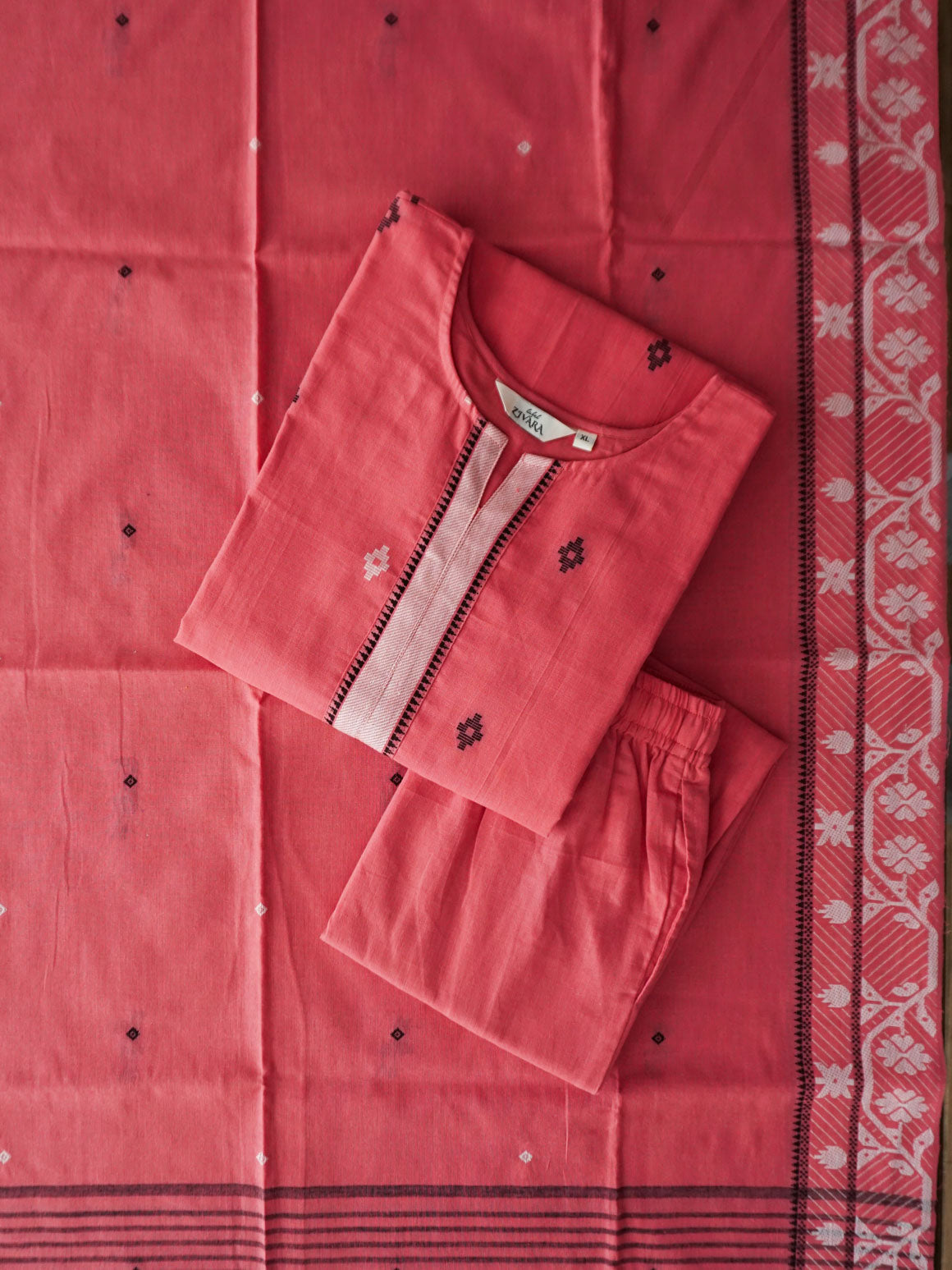 Yazhini - Peach Blossom - OFFICE WEARS- HANDLOOM COTTON- SALWAR SUIT WITH DUPATTA - LABEL ZIVARA