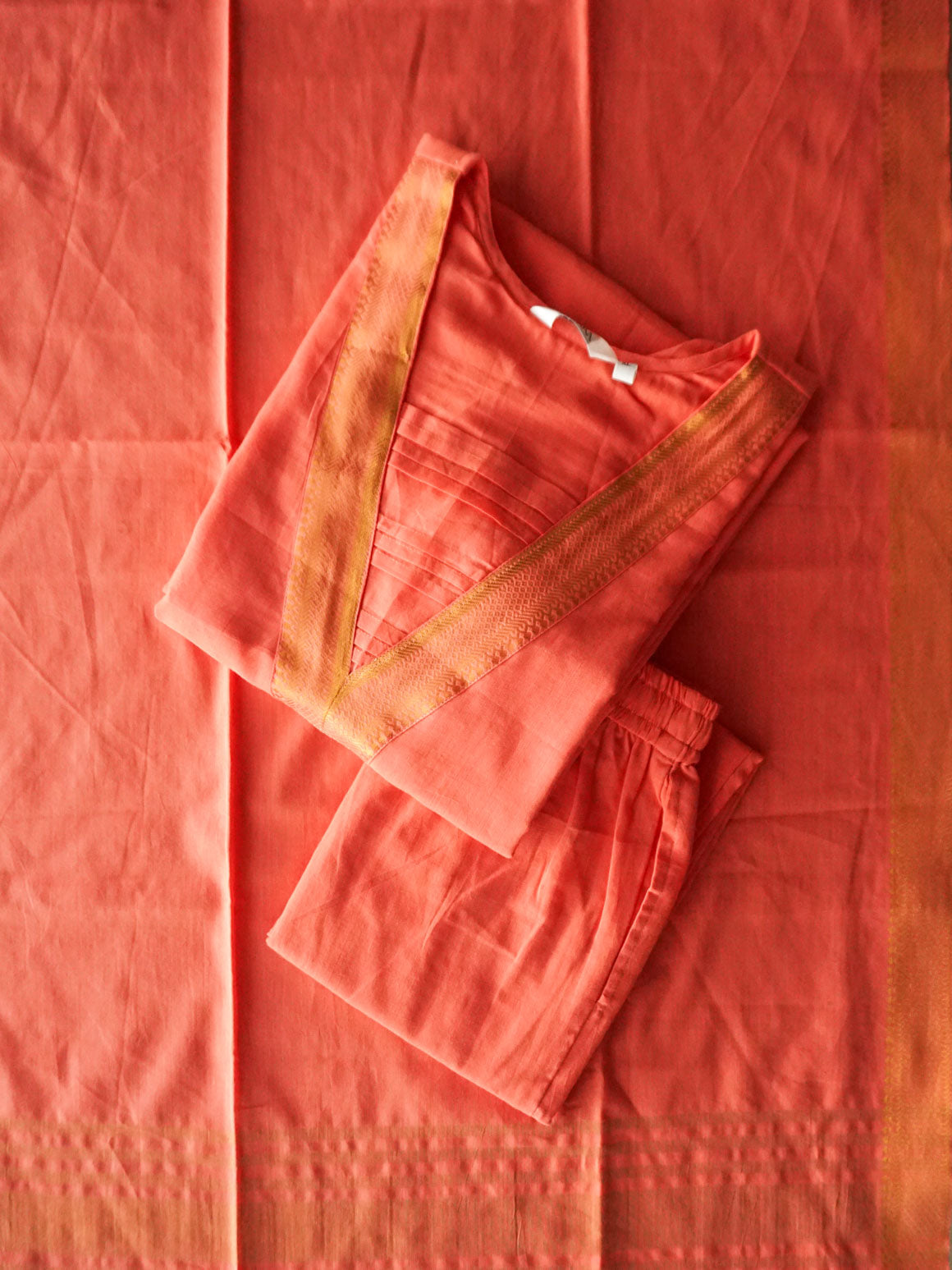 Amudhini - Peach - OFFICE WEARS- HANDLOOM COTTON- SALWAR SUIT WITH DUPATTA - LABEL ZIVARA