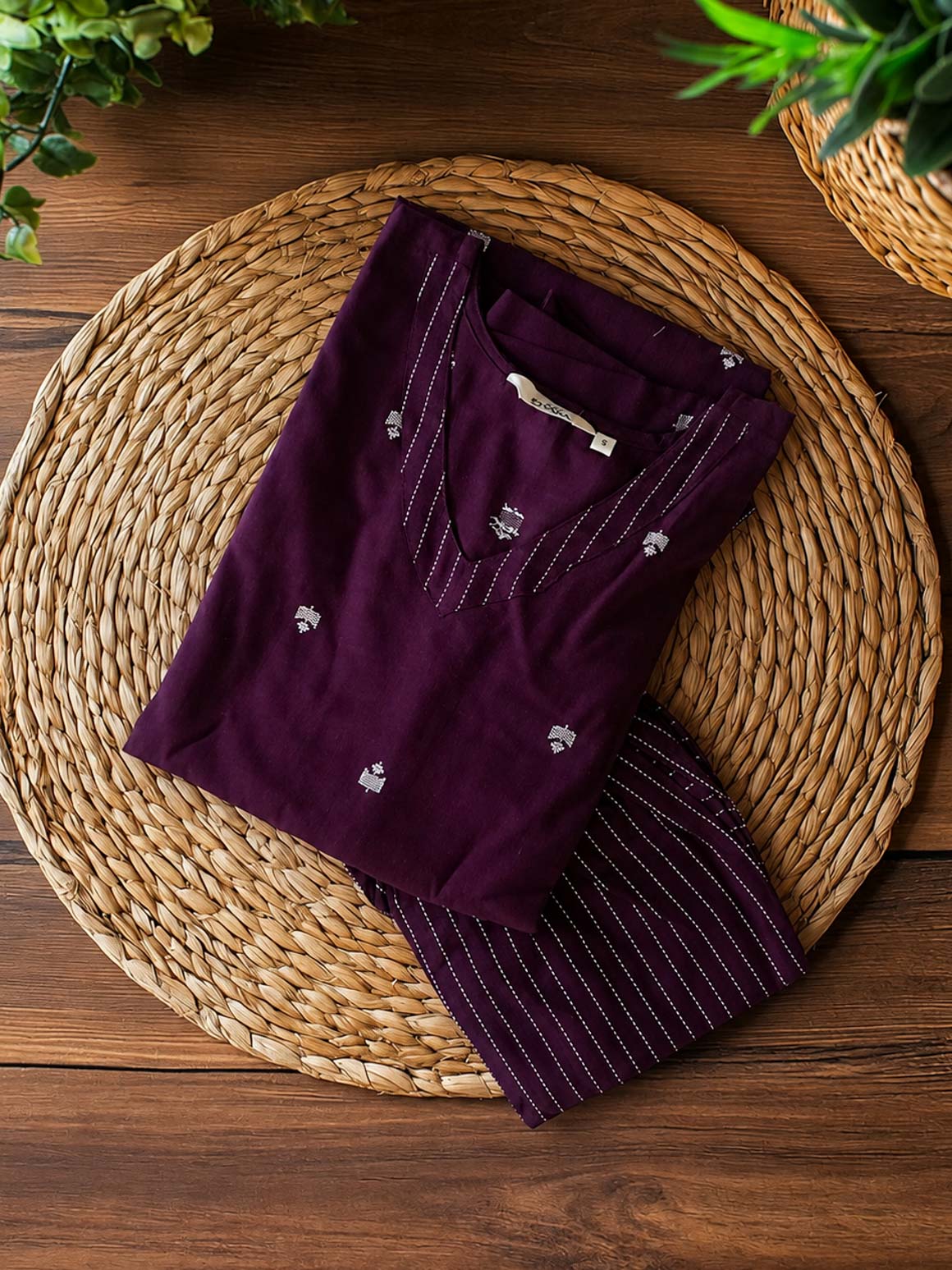 Tanvi - Purple handloom - Colourful cotton everyday COMFY wear and office wear coord sets for women- Label Zivara