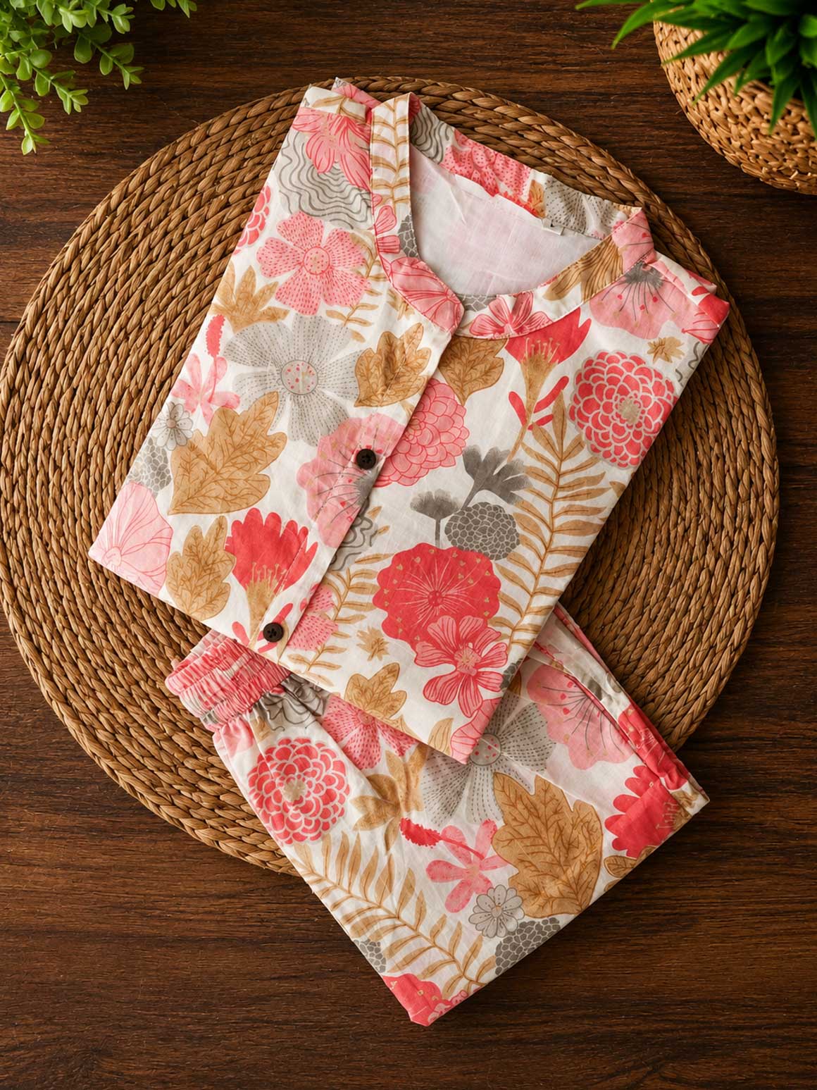Tanvi - Baby pink floral - Colourful cotton everyday comfy wear and collar neck office wear coord sets for women- Label Zivara