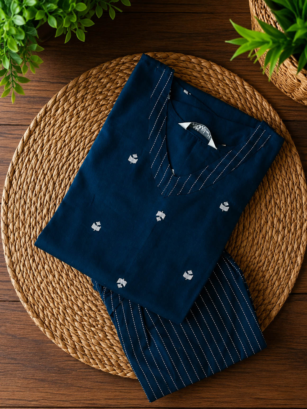 Tanvi - Blue handloom - Colourful cotton everyday COMFY wear and office wear coord sets for women- Label Zivara