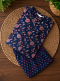 Tanvi - Dark blue floral - Colourful cotton everyday comfy wear and collar neck office wear coord sets for women- Label Zivara