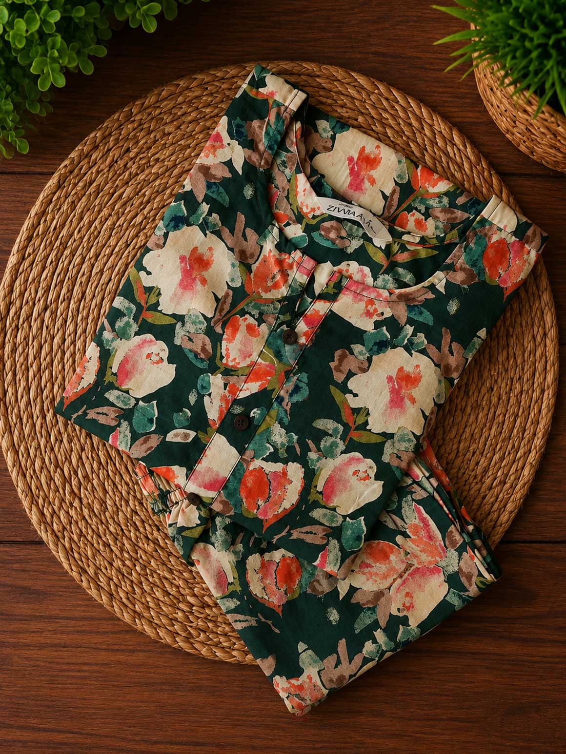 Tanvi - Green floral - Colourful cotton everyday COMFY wear and office wear coord sets for women- Label Zivara