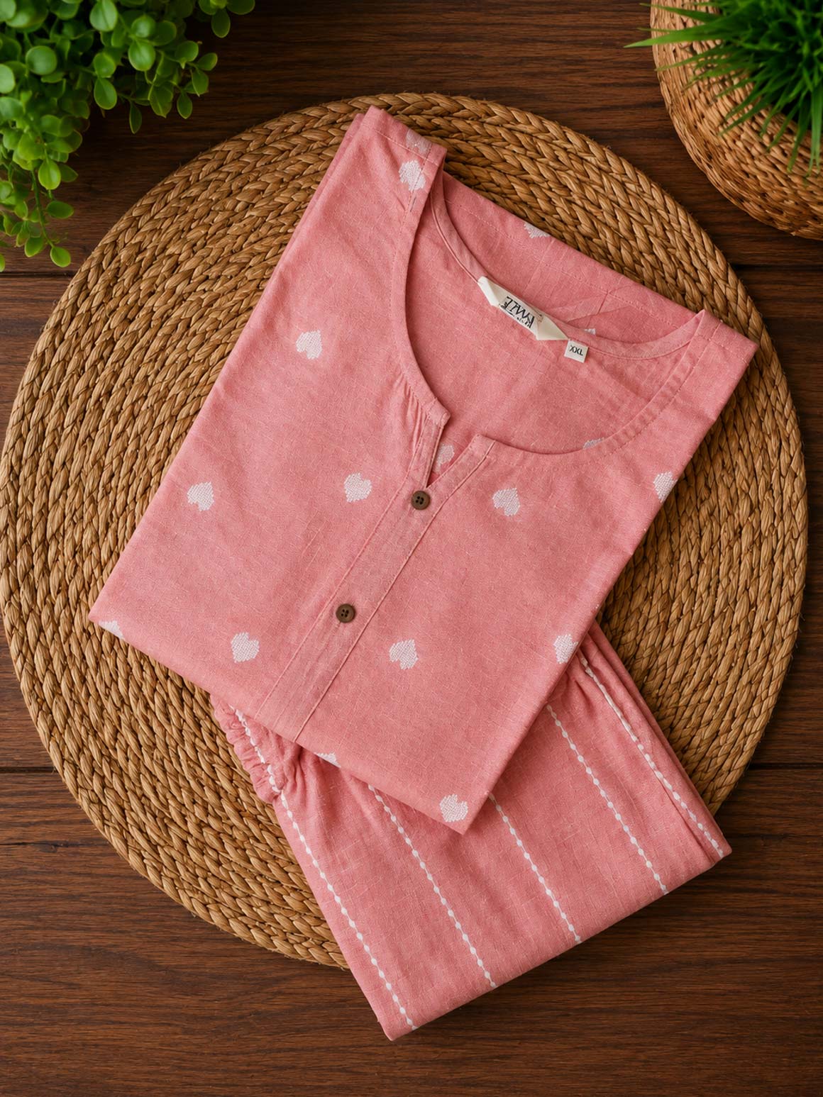 Tanvi - Pink heart handloom - Colourful cotton everyday COMFY wear and office wear coord sets for women- Label Zivara