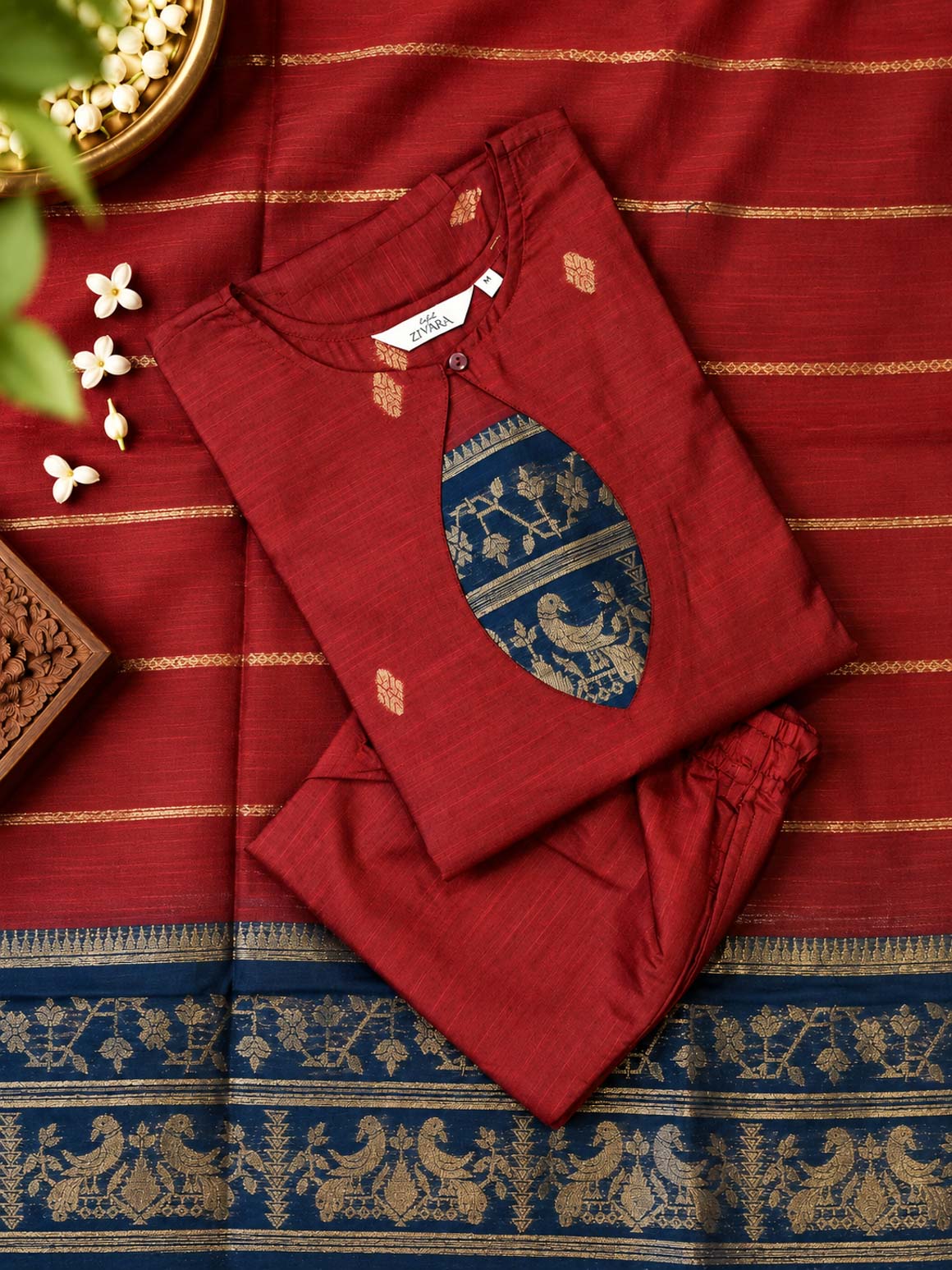 KOKILAM - MAROON AND BLUE SOFT SILK - SALWAR SUIT WITH DUPATTA - LABEL ZIVARA