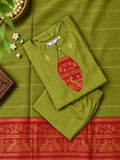 KOKILAM - PARROT GREEN AND RED SOFT SILK - SALWAR SUIT WITH DUPATTA - LABEL ZIVARA
