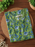 Mira Green Floral - Trending printed cotton straight cut kurti for office wear - LABEL ZIVARA