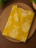 Sanjana -Yellow   -Trending print cotton straight cut kurti for office wear - LABEL ZIVARA