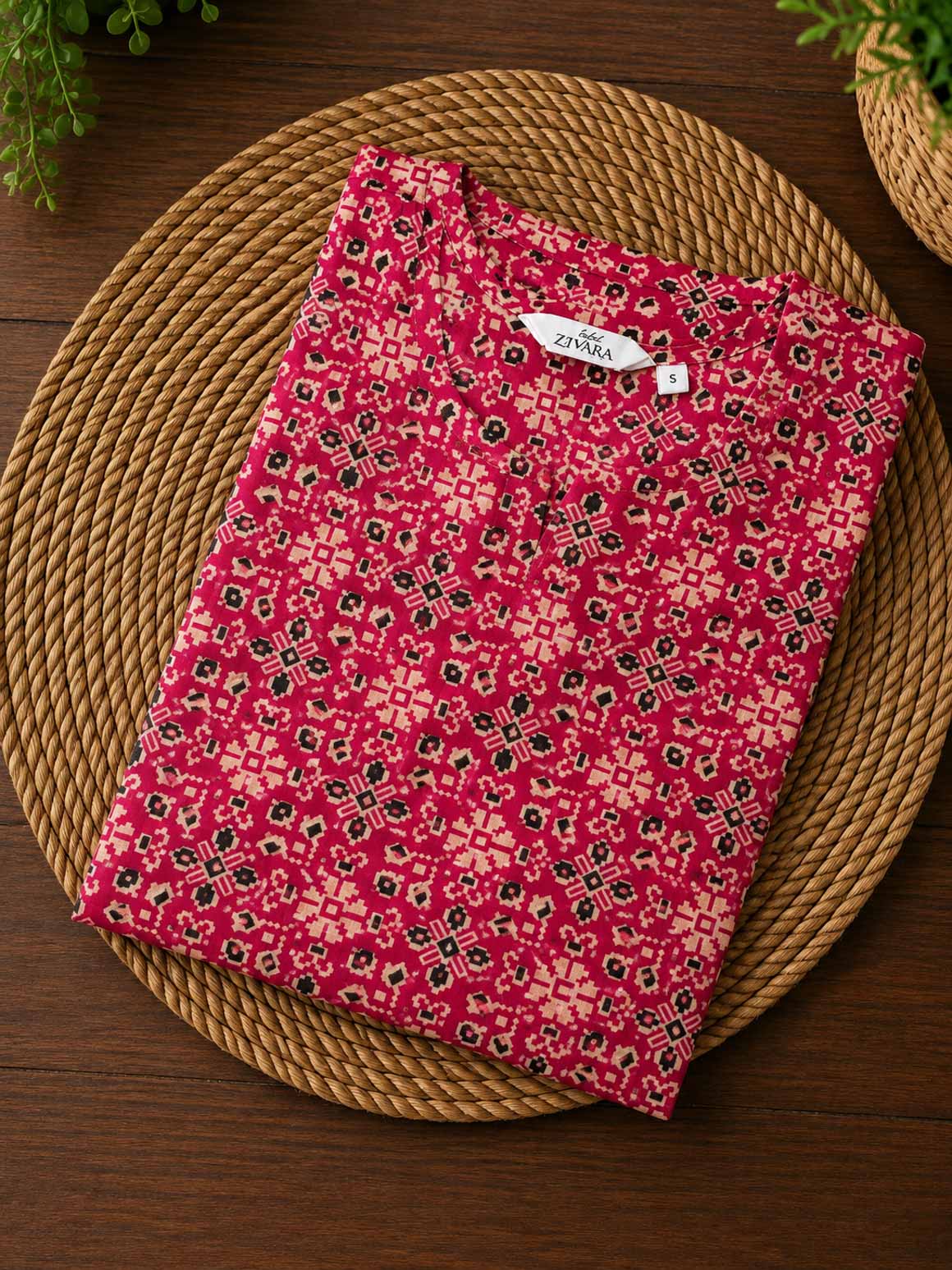 Sanjana -Pink   -Trending print cotton straight cut kurti for office wear - LABEL ZIVARA