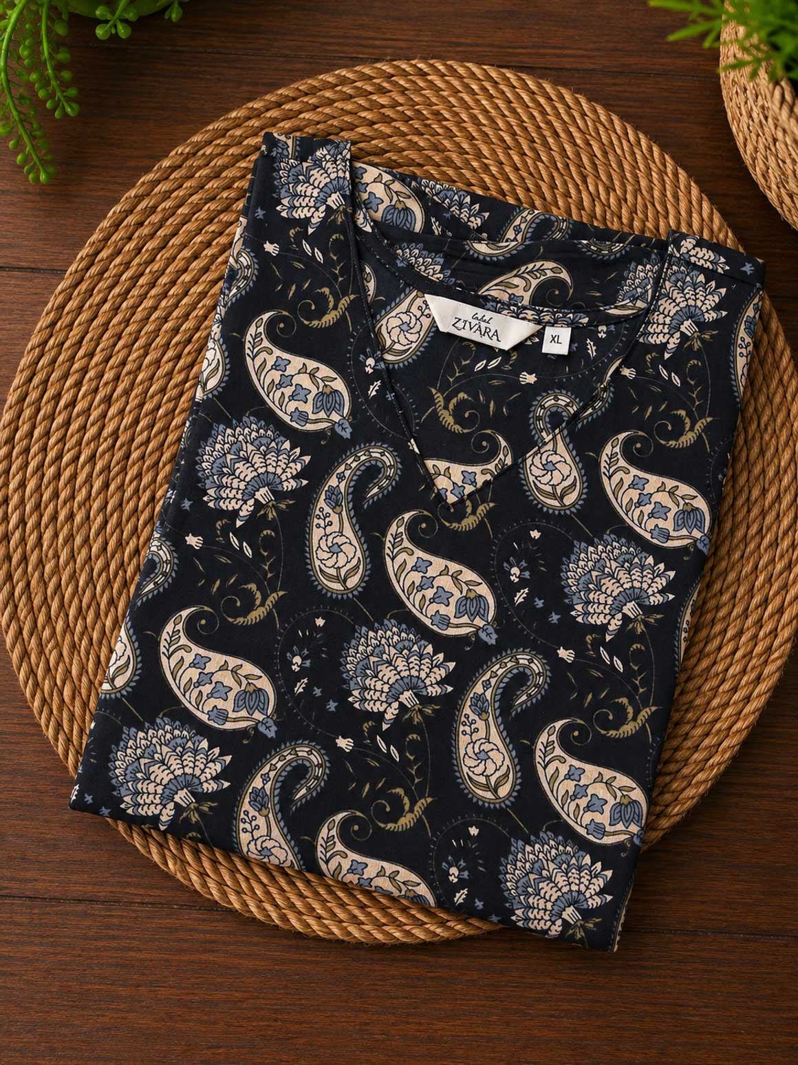 Sanjana -Black mango  -Trending print cotton straight cut kurti for office wear - LABEL ZIVARA