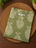 Sanjana - Patel Green -Trending print cotton straight cut kurti for office wear - LABEL ZIVARA