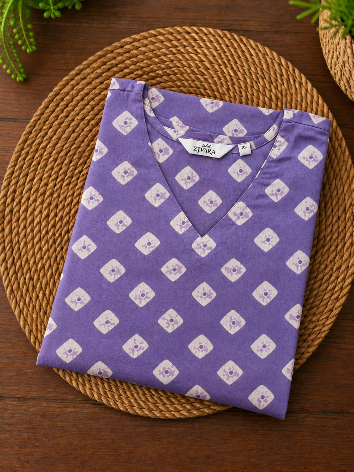 Sanjana - Purple  -Trending print cotton straight cut kurti for office wear - LABEL ZIVARA