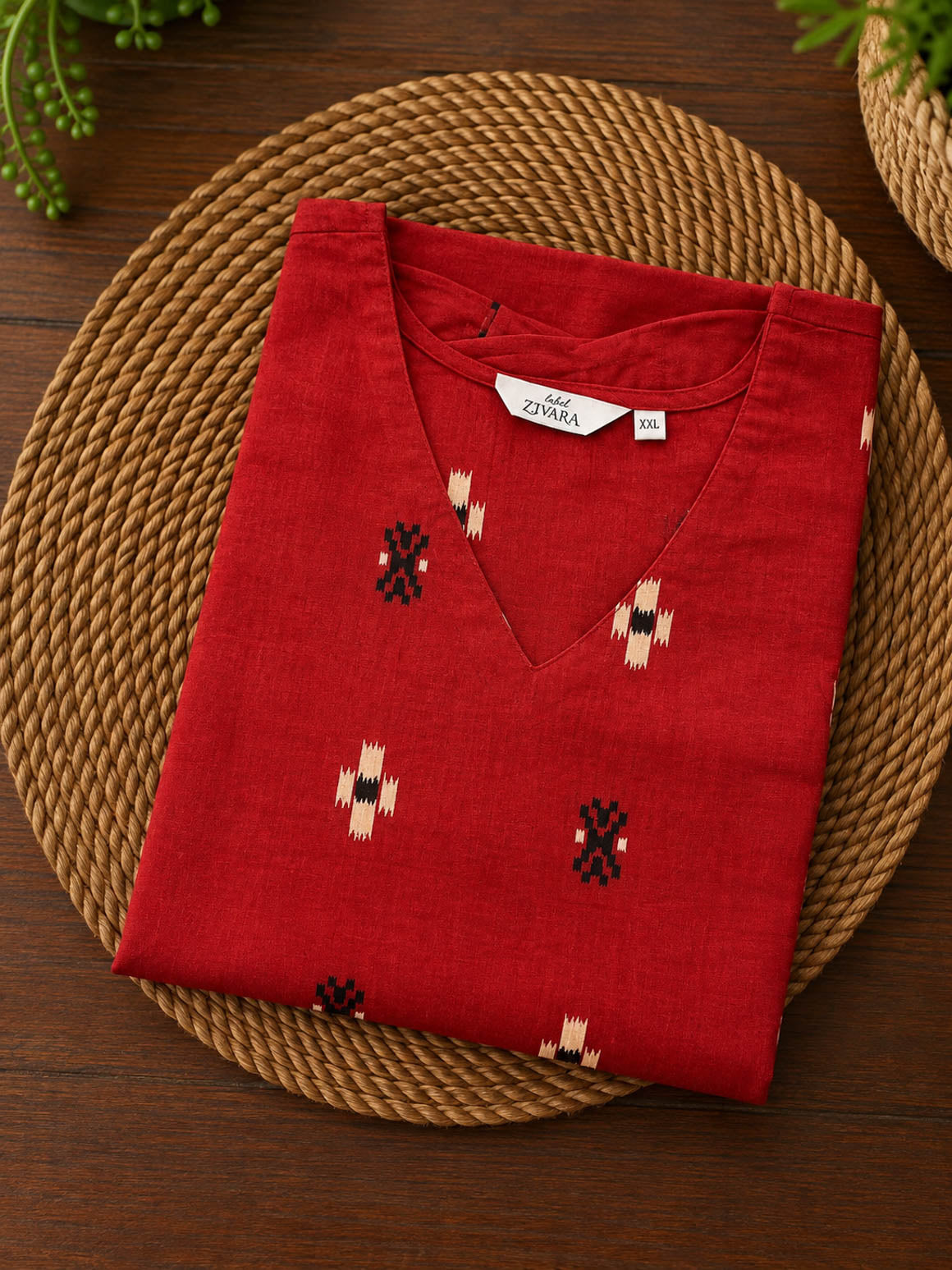 Sanjana - red-Trending print cotton straight cut kurti for office wear - LABEL ZIVARA