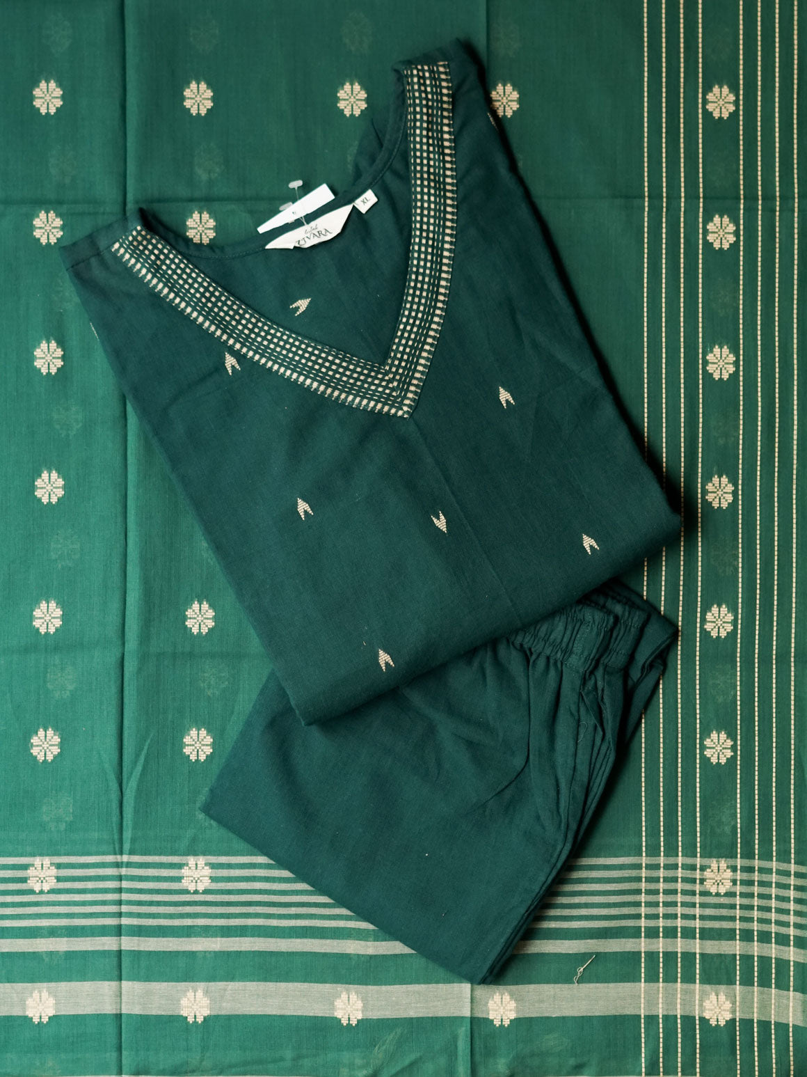 VAIJAYANTHI- DARK GREEN- COTTON - SALWAR SUIT WITH DUPATTA - LABEL ZIVARA