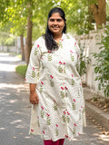Aradhya - Pink Blossom- Princess cut A line kurti with pockets for office wear - Only top - LABEL ZIVARA