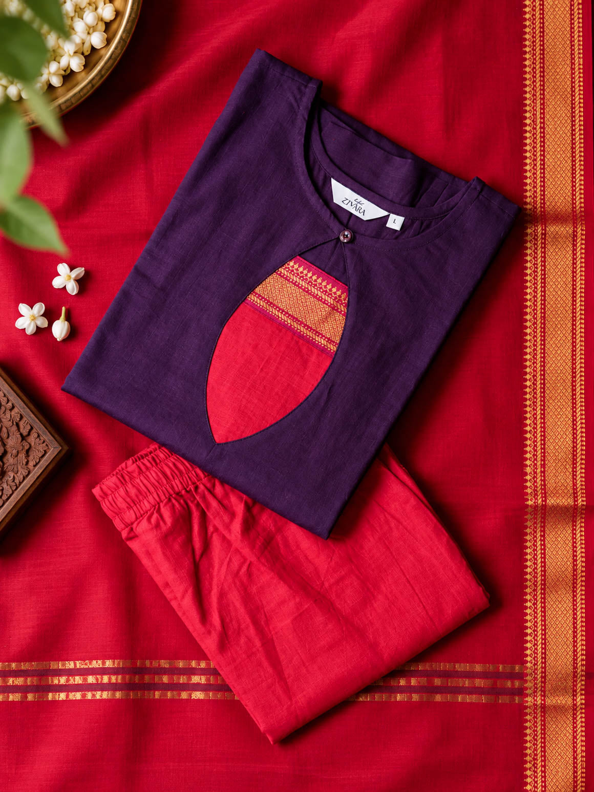 MITHRA - PURPLE AND PINK - OFFICE WEARS - HANDLOOM COTTON- SALWAR SUIT WITH DUPATTA - LABEL ZIVARA