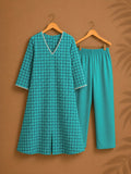 CHENNAI KATTAM - TEAL BLUE - TAMIRA - COMFY AND OFFICE WEAR pure handloom cotton Full length A-LINE coord sets for women- Label Zivara