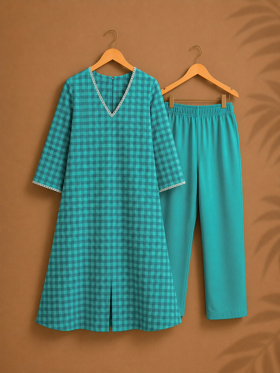 CHENNAI KATTAM - TEAL BLUE - TAMIRA - COMFY AND OFFICE WEAR pure handloom cotton Full length A-LINE coord sets for women- Label Zivara