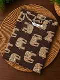 Sanjana - BROWN ELEPHANT -Trending print cotton straight cut kurti for office wear - LABEL ZIVARA