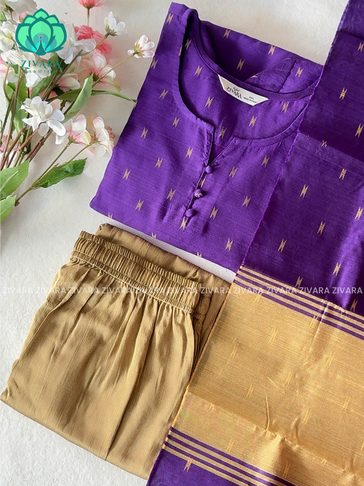 MADHAVI-BRINJAL BLUE - FESTIVE WEAR DUPION SILK SALWAR SET WITH DUPATTA - LABEL ZIVARA