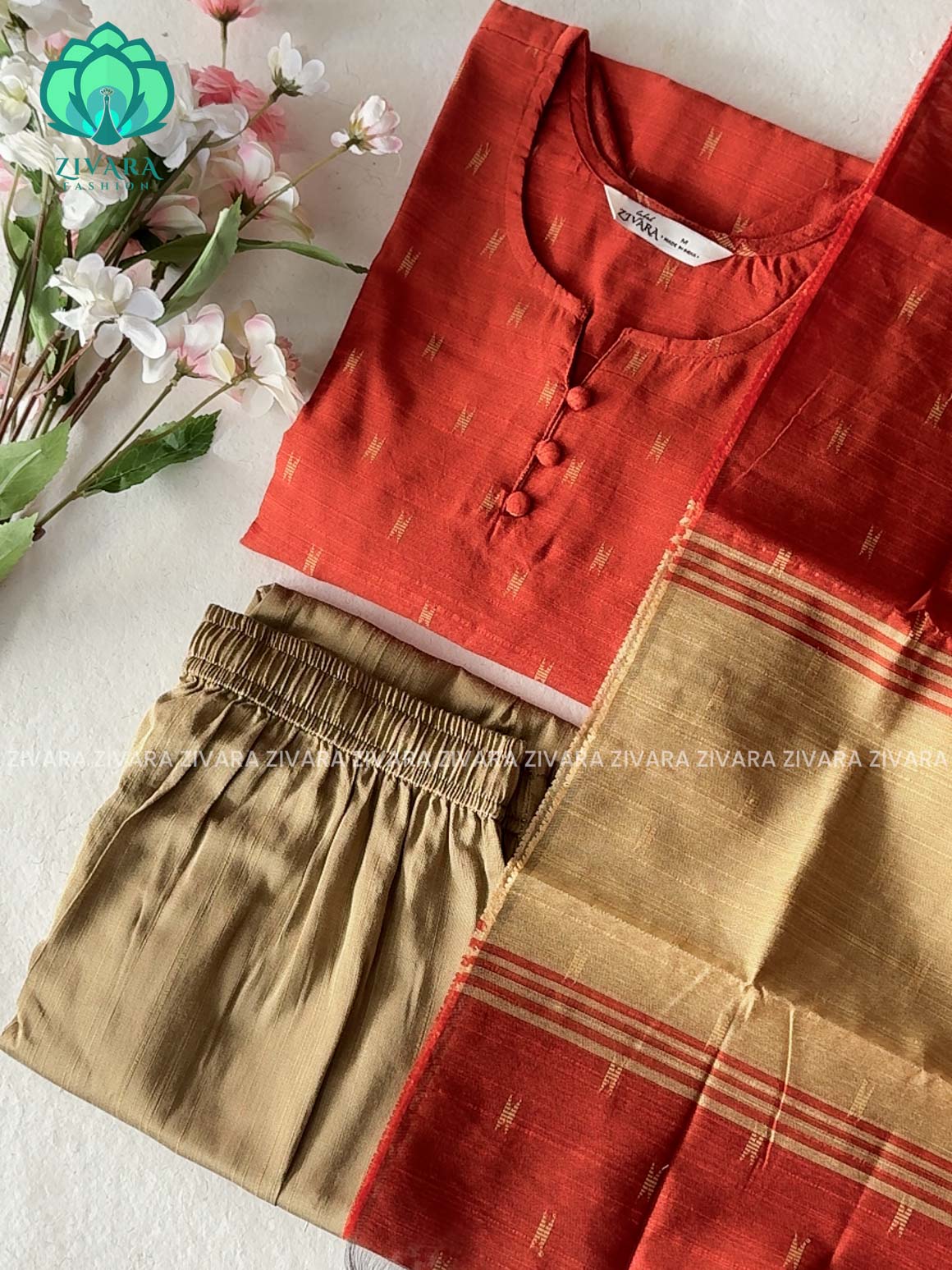 MADHAVI-MUD RED - FESTIVE WEAR DUPION SILK SALWAR SET WITH DUPATTA - LABEL ZIVARA