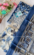 Smrithi-BLUE- MUL COTTON  OFFICE WEAR- A LINE AND FLORAL PANT SET WITH DUPATTA - LABEL ZIVARA