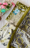 Smrithi-GREEN - MUL COTTON OFFICE WEAR - A LINE AND FLORAL PANT SET WITH DUPATTA - LABEL ZIVARA