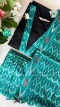 MADHI -Light green ikkat  OFFICE WEARS- HANDLOOM COTTON- SALWAR SUIT WITH DUPATTA - LABEL ZIVARA