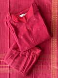 Thamarai - Rani pink OFFICE WEARS - HANDLOOM COTTON- SALWAR SUIT WITH DUPATTA - LABEL ZIVARA