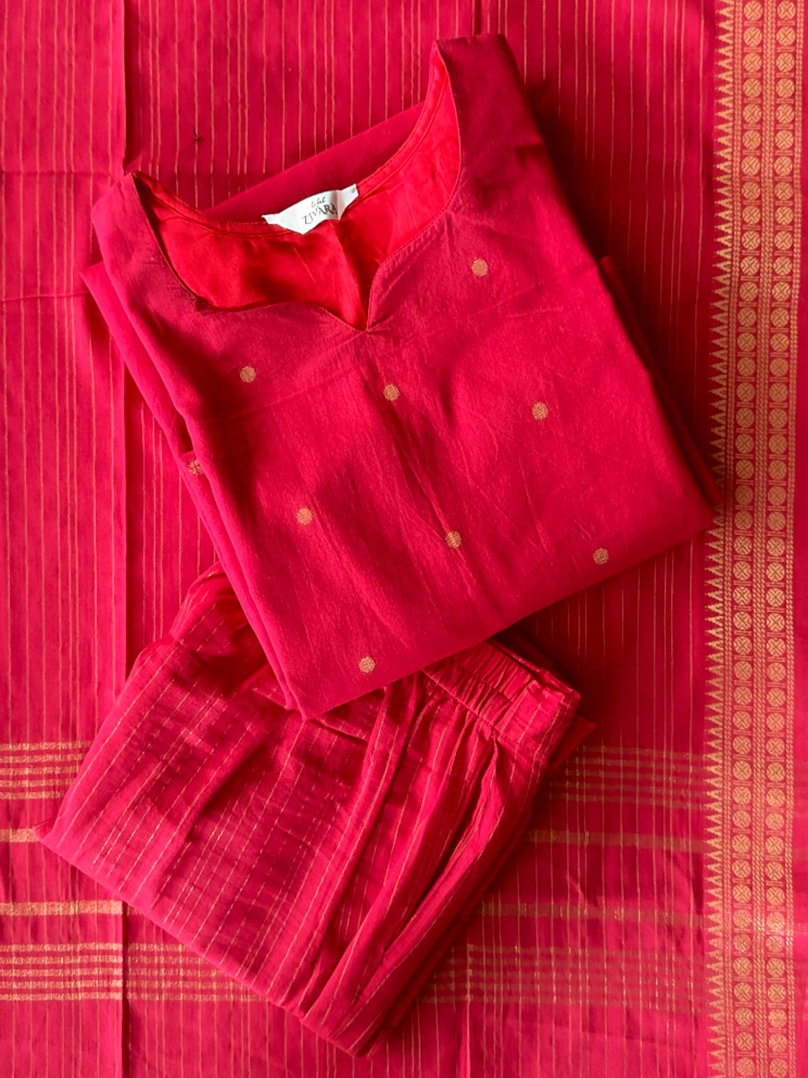 PREORDER - Sevvandhi - Bright red OFFICE WEARS- HANDLOOM COTTON- SALWAR SUIT WITH DUPATTA - LABEL ZIVARA