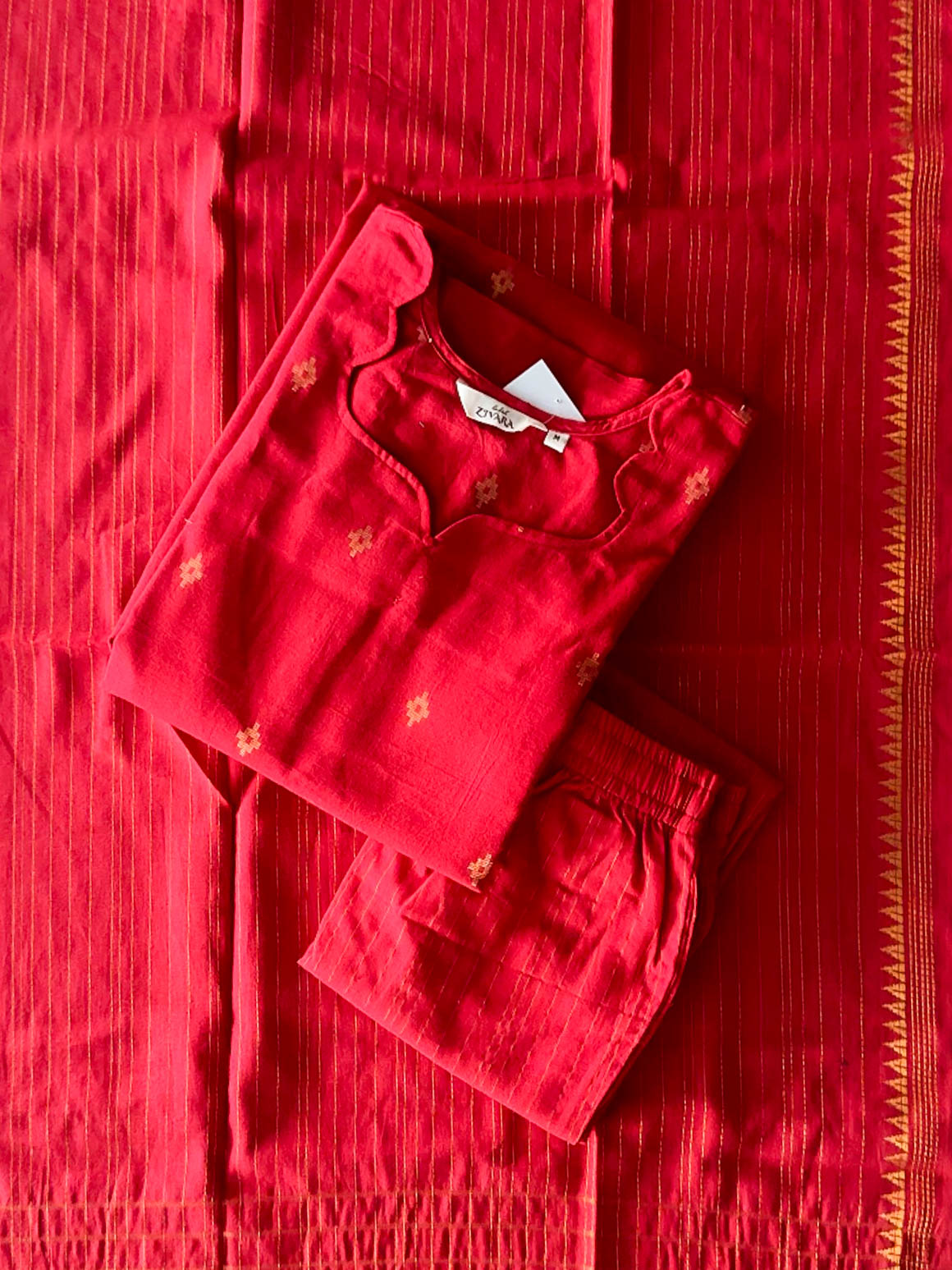 PREORDER - Sukanya - Red OFFICE WEARS- HANDLOOM COTTON- SALWAR SUIT WITH DUPATTA - LABEL ZIVARA