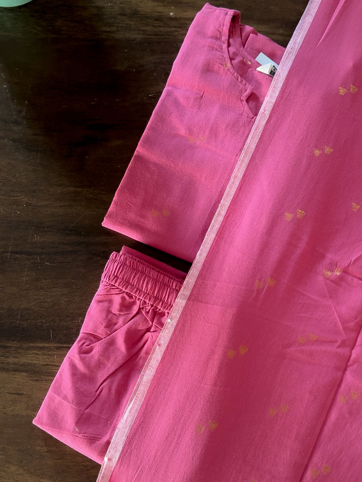 PREORDER - Magizh -  PINK - OFFICE WEARS- HANDLOOM COTTON- SALWAR SUIT WITH DUPATTA - LABEL ZIVARA