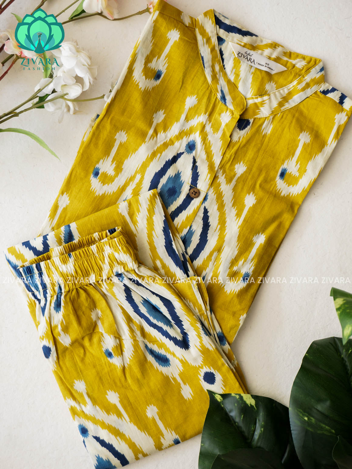 Mahi-YELLOW AND BLUE - Colourful cotton everyday COMFY wear and office wear coord sets for women- Label Zivara