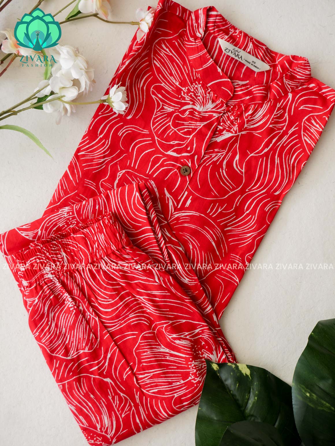 Mahi-RED  - Colourful cotton everyday COMFY wear wear and office wear coord sets for women- Label Zivara