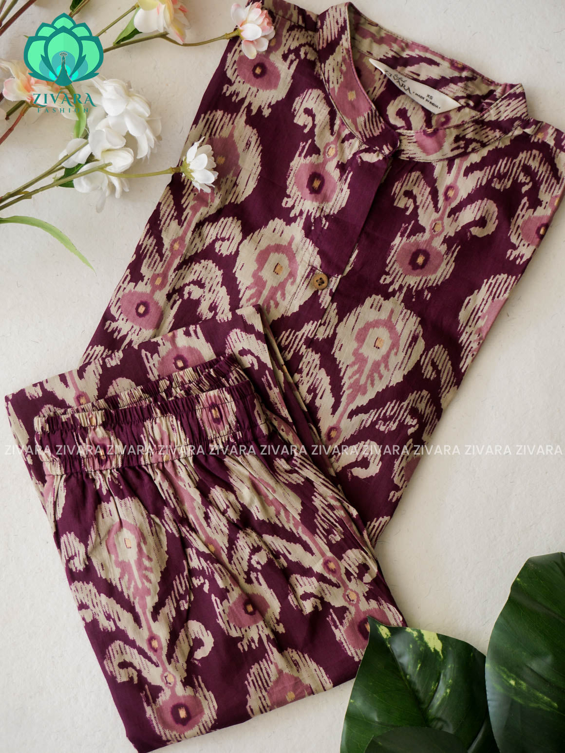 Mahi- DARK PURPLE - Colourful cotton everyday COMFY wear and office wear coord sets for women- Label Zivara