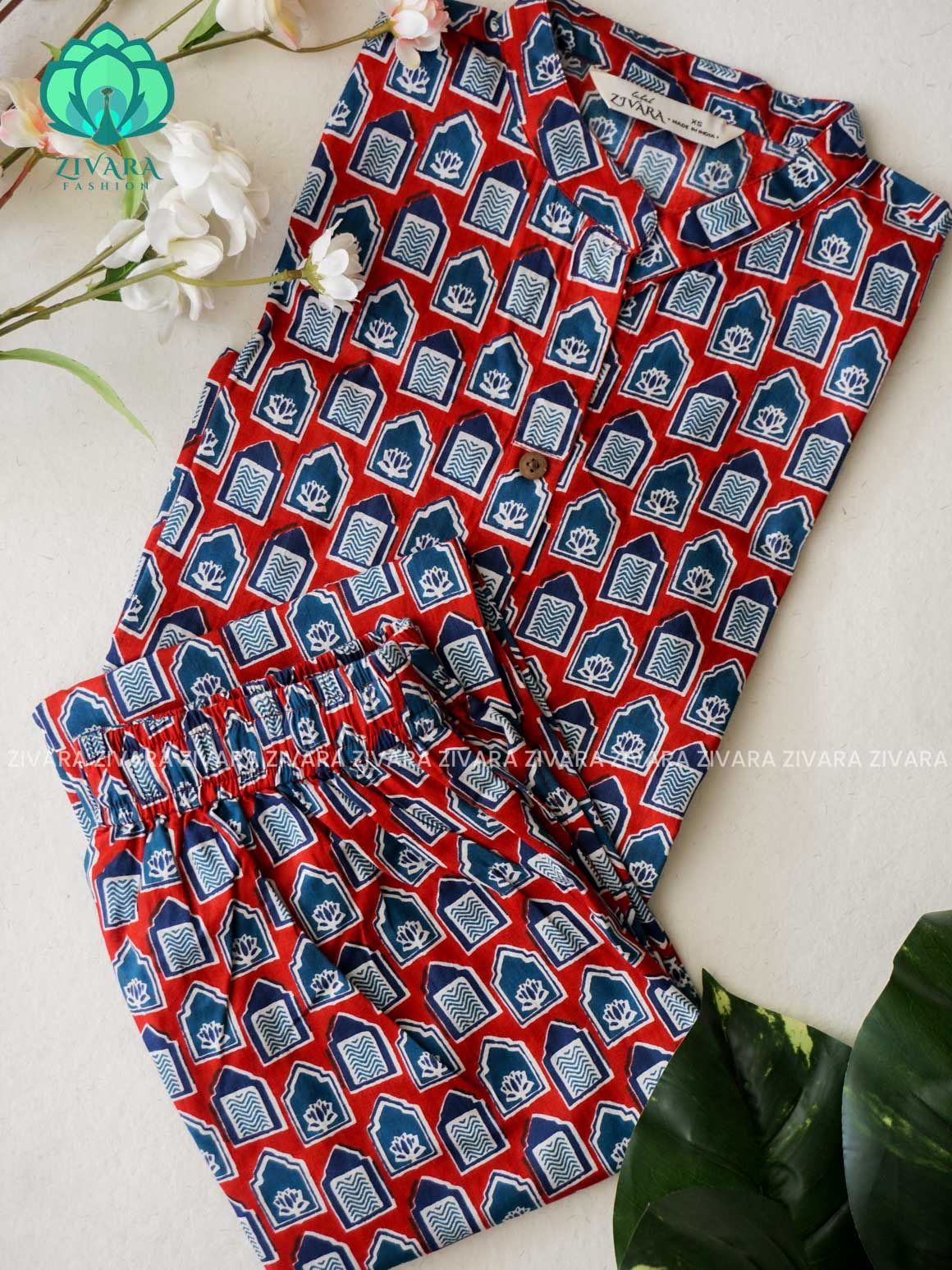Mahi- RED AND BLUE - Colourful cotton everyday COMFY  wear and office wear coord sets for women- Label Zivara
