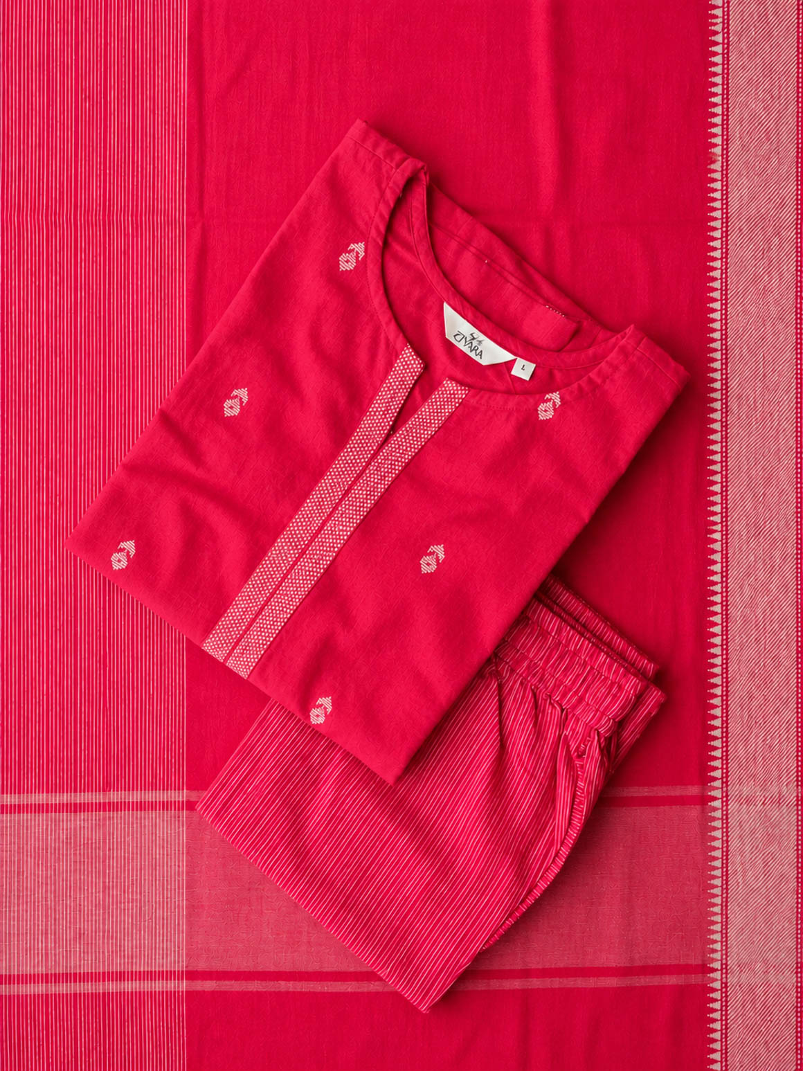 PREORDER - THARA - BRIGHT PINK - OFFICE WEARS- HANDLOOM COTTON- SALWAR SUIT WITH DUPATTA - LABEL ZIVARA