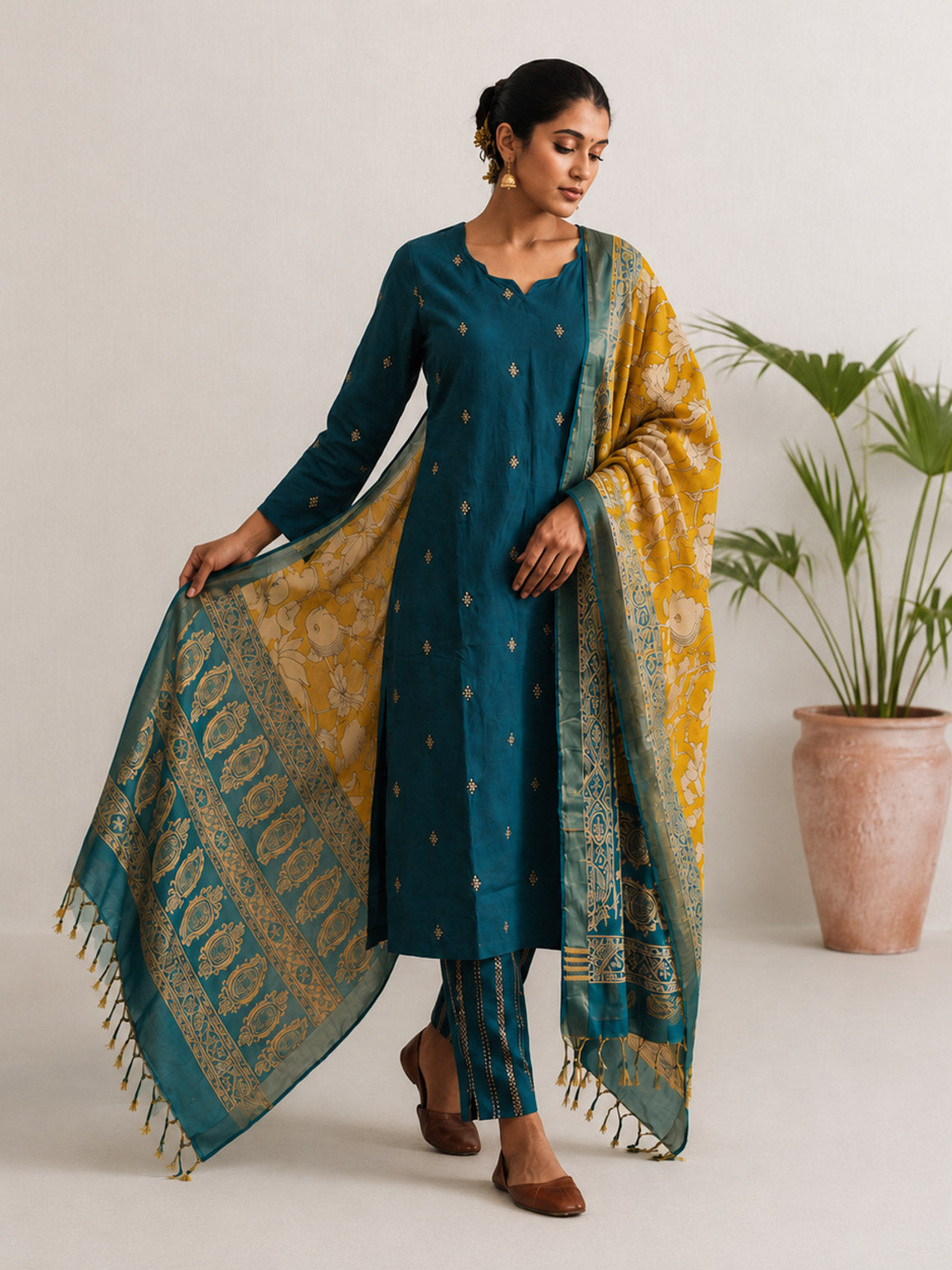 PREORDER - MEENA - TROPICAL TEAL - OFFICE WEARS- HANDLOOM COTTON- SALWAR SUIT WITH DUPATTA - LABEL ZIVARA