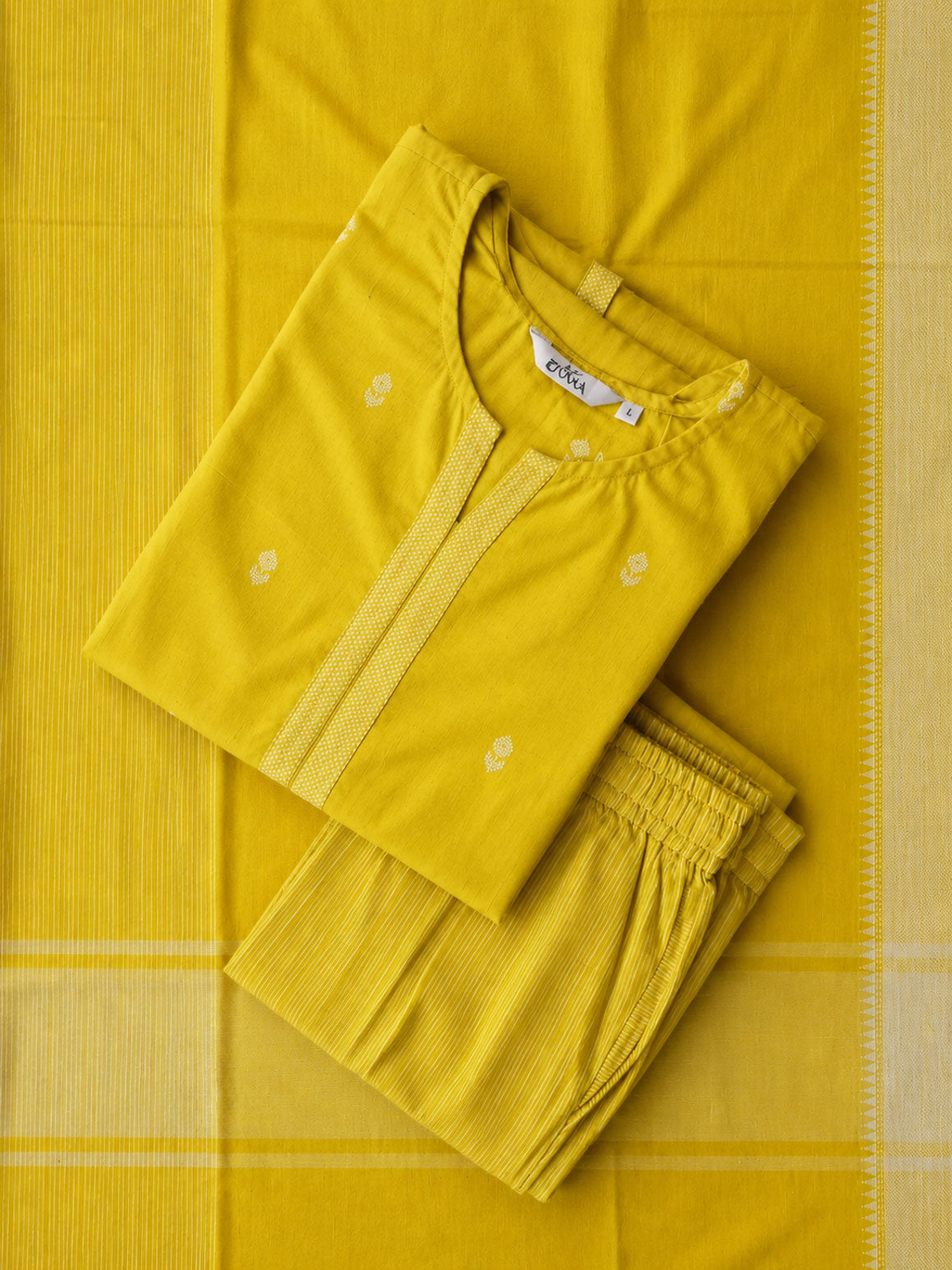 PREORDER - THARA - PINEAPPLE YELLOW - OFFICE WEARS- HANDLOOM COTTON- SALWAR SUIT WITH DUPATTA - LABEL ZIVARA