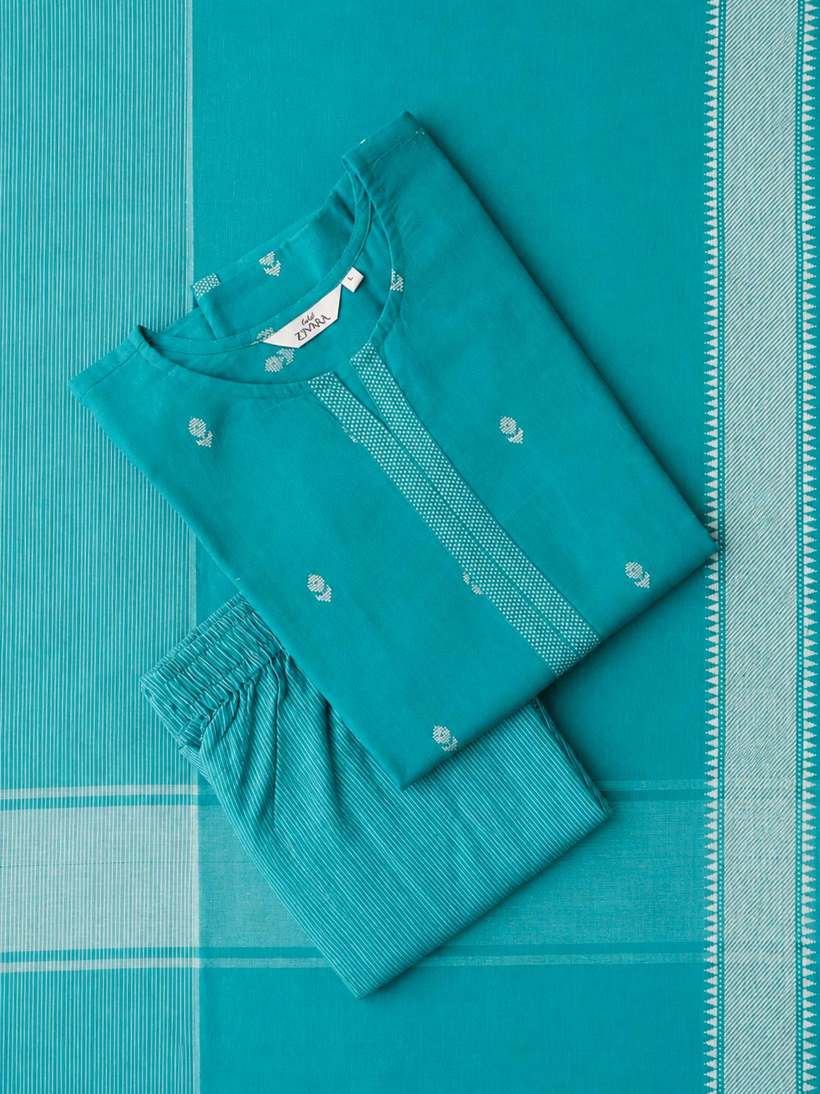 PREORDER - THARA - TROPICAL TEAL - OFFICE WEARS- HANDLOOM COTTON- SALWAR SUIT WITH DUPATTA - LABEL ZIVARA