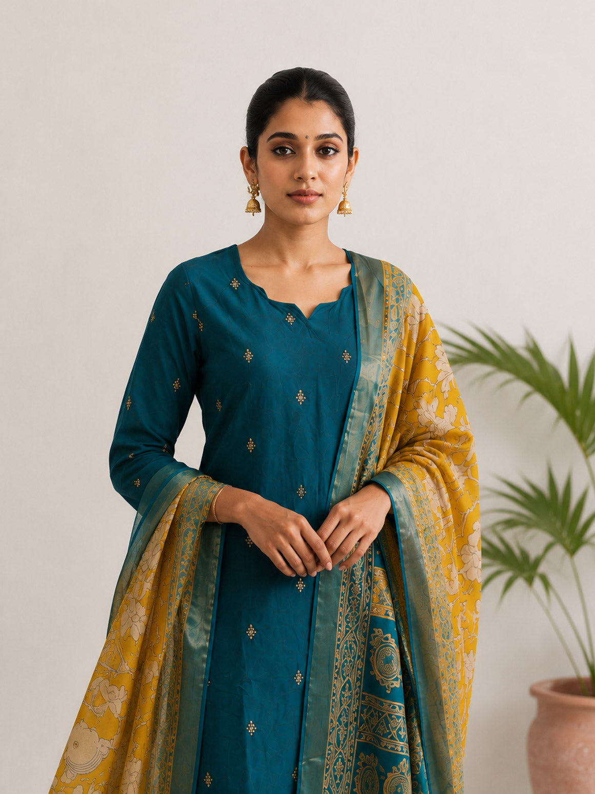 PREORDER - MEENA - TROPICAL TEAL - OFFICE WEARS- HANDLOOM COTTON- SALWAR SUIT WITH DUPATTA - LABEL ZIVARA