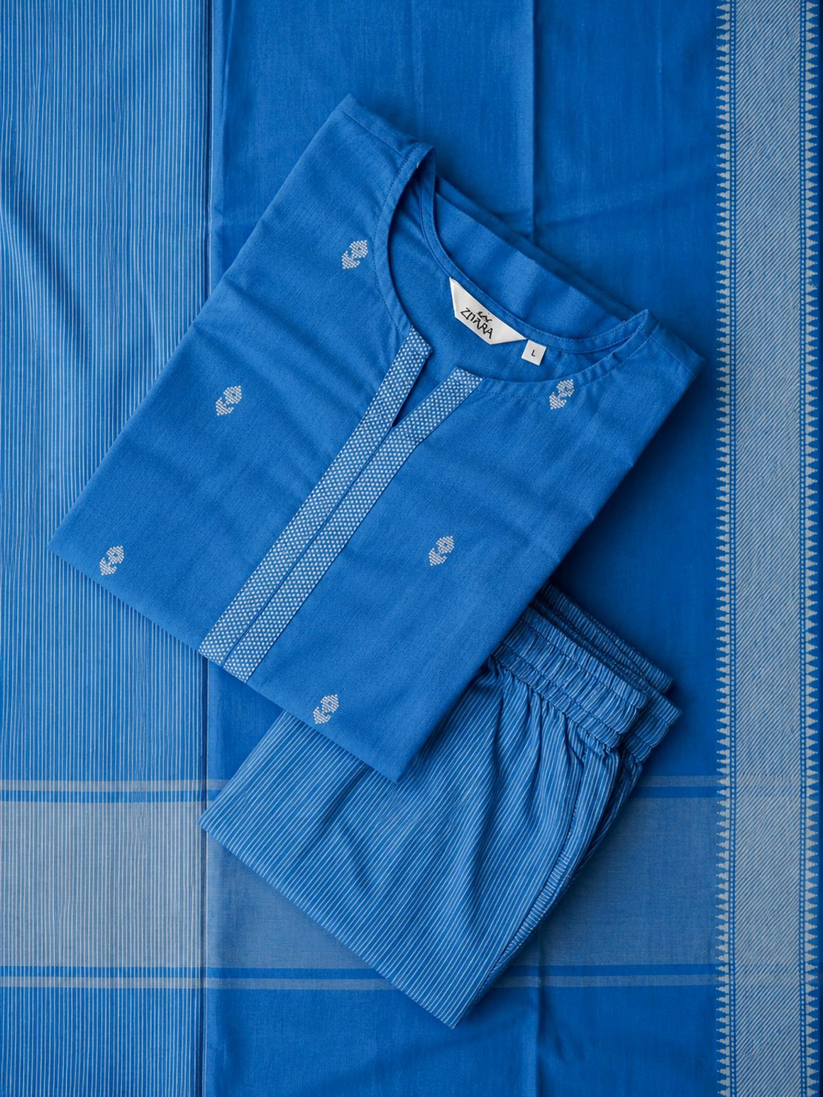 PREORDER - THARA - INK BLUE - OFFICE WEARS- HANDLOOM COTTON- SALWAR SUIT WITH DUPATTA - LABEL ZIVARA