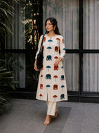Aradhya - Elephant prints - A line kurti with pockets for office wear - only top - LABEL ZIVARA