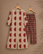 RED - TAMIRA - COMFY AND OFFICE WEAR pure handloom cotton flex Full length A- LINE  coord sets for women- Label Zivara