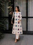 Aradhya - Elephant prints - A line kurti with pockets for office wear - only top - LABEL ZIVARA