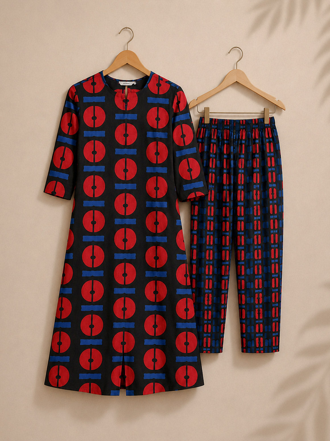 BLACK AND RED  - TAMIRA - COMFY AND OFFICE WEAR pure handloom cotton flex Full length A- LINE  coord sets for women- Label Zivara